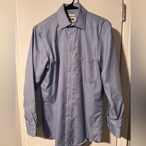 JOSEPH ABBOUD Button down pocketed shirt. Blue stripes. 14.5 neck; 32/33